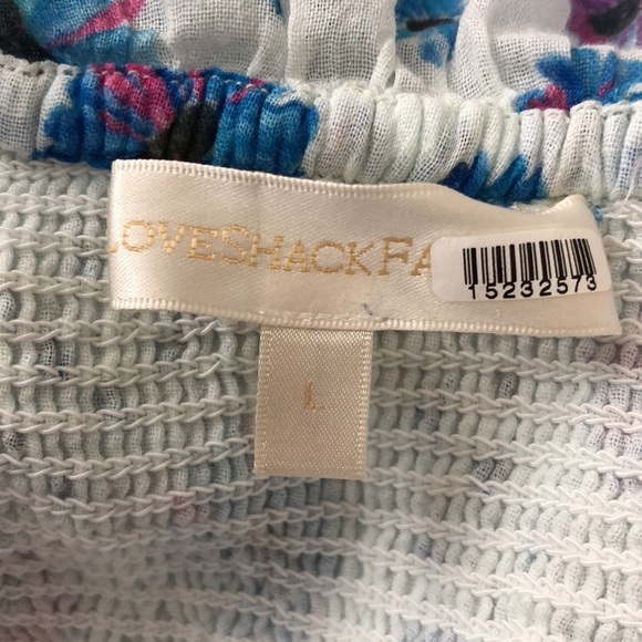 LoveShackFancy Kodie Dress Smocked Flutter Sleeve Blue Printed  L - Picture 10 of 12